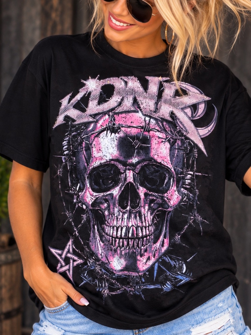 🖤🩷 KDNK Pink Skull Graphic Tee — SMALL — NWOT